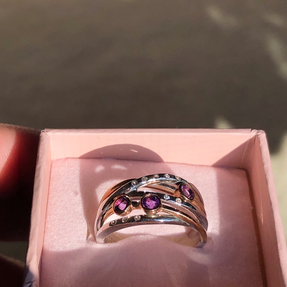 Lorenzo Wht/Rose Gold Amethyst & Wht Sapphire Ring - Picture 2 of 6